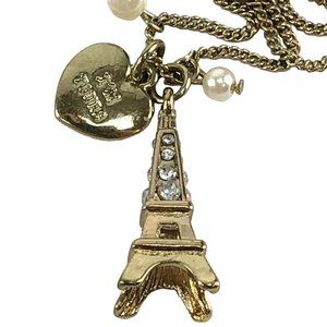 Necklace Paris Eiffel Tower Crystals Heart Pendant "I'm Yours" on Gold Tone Chai